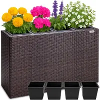 Casaria Pot de fleur en résine tressée marron 95x27x60cm 4 compartiments