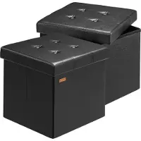 Casaria Lot de 2 poufs noir simili cuir 38x38x38cm pliable