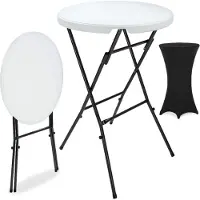 Casaria Table haute blanche Ø72cm + housse de table haute noire Ø70cm
