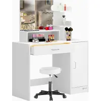 Casaria Coiffeuse Jocelyn Blanc 140x90x40cm avec tabouret à roulettes