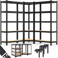 Monzana Étagère lourde et étagère d'angle Lot de 3, noir, 875kg chacune