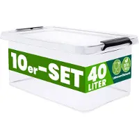 Deuba Lot de 10 boîtes de rangement Transparent 58x39x26cm 40L empilables