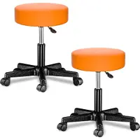 Casaria 2x Tabouret à roulettes orange pivotable 360° réglable