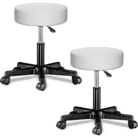 Casaria 2x Tabouret blanc à roulettes 56cm rembourré et réglable