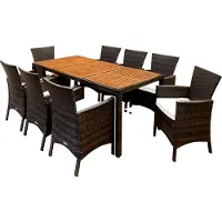 Casaria Salon de jardin en résine tressée Rom 9pcs brun acacia