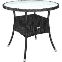 Casaria Table de jardin en polyrotin Noir 80 cm résistant aux intempéries Rond Extérieur Petit Terrasse Balcon Table d'appoint