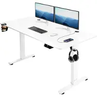 Casaria Bureau assis debout blanc 140x60x73-118cm avec écran LCD
