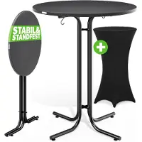 Casaria Table haute Gris 110x80cm + Housse de table haute Noir Ø80cm