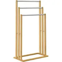 Casaria Porte-serviettes en bambou 3 barres sur pied 46x24x84cm