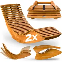 Casaria 2x Chaise Longue à Bascule pliable en Bois d'acacia certifié FSC Transat Ergonomique Bain de Soleil Jardin Sauna