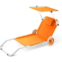 Casaria Transat de jardin Crète orange en aluminium avec pare solei