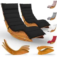 Casaria 2x Chaise longue à bascule JAVA avec housse anthracite bois d'acacia certifié FSC pliable transat jardin Sauna Capacité de charge 160kg