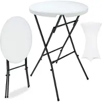 Casaria Table haute blanche Ø72cm + housse de table haute blanche Ø70cm