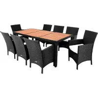 Casaria Salon de jardin en résine tressée Rom 9pcs noir acacia