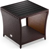 Casaria Table en résine tressée d'appoint marron 45x45x40cm WPC