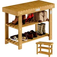 Casaria Meuble à chassures et banc 70cm 2en1 en bois d'acacia dur