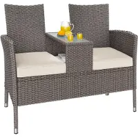 Casaria Banc de jardin crème 145x58x87cm en résine tressée avec table