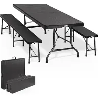 Casaria Table et bancs pliants noir 183cm en plastique dur