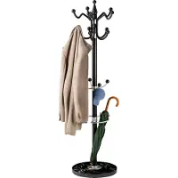 Casaria Porte-manteau noir 37x37x175cm incurvé avec base en marbre