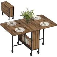 HOMCOM Table à manger pliante Table pliante mobile pour 6 personnes, avec tablette, marron