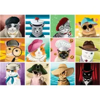 Roovi Puzzle « Chats avec des chapeaux » - 1 000 pièces, boîte en carton