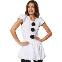 Dressforfun - Costume de femme des neiges - Taille XXL - Polyester blanc - Robe en peluche avec gros boutons - Confortable et douce - Robe de carnaval pour dames