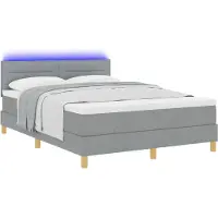 vidaXL Lit boxspring à LED avec tête de lit, gris clair, 140 x 200 cm, tissu