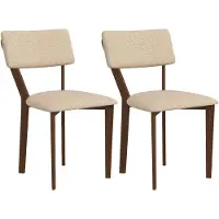 HOMCOM Lot de 2 chaises salle à manger style néo-rétro bois hévéa verni tissu effet lin beige