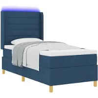 vidaXL Lit boxspring avec bandes lumineuses LED bleues, 90 x 190 cm, tissu