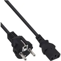 InLine Câble d'alimentation, , Schutzkontakt droit jusqu'à 3 broches IEC C13, noir, H05VV-F, 3x0.75mm², 0.3m