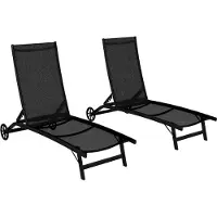 Outsunny Lot De 2 Bains De Soleil Inclinables - Roulettes - Alu Textilène Noir