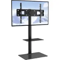 Vevor Support TV, support TV pivotant pour téléviseurs de 32 à 65 pouces, support portable au sol réglable en hauteur avec pied en verre trempé pour chambre à coucher salon Noir