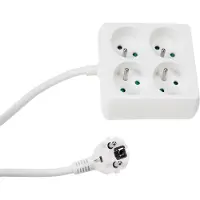 Perel Prise, 4 prises avec broche de mise à la terre (type E), câble 1.5 m, 3G1.5, usage intérieur, carré, blanc