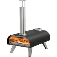 Kitchenbrothers Four à Pizza - Au feu de bois - Modèle de table - Pliable - Sans PFAS - Pierre à pizza - jusqu'à 460°C - Pizzeria - Set complet - Four à Pizza d'extérieur - Noir/RVS