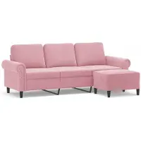 vidaXL Canapé 3 places avec pouf rose 180 cm velours