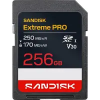 SanDisk Extreme Pro, 256 Go, SDXC, UHS-I, 250 Mo/s, 170 Mo/s, V30