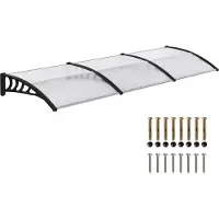 Outsunny Auvent Marquise De Porte Design Voûté Arrondi Dim. 303l X 96l X 27h Cm Alu Polycarbonate Plastique Noir