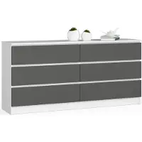 Akord Buffet 6 Tiroirs Blanc/Gris Graphite 160X40X77