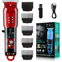 INF Tondeuse professionnelle sans fil avec affichage LED, lame en acier et autonomie 60 minutes Rouge
