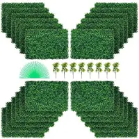 Vevor Panneaux de Buis Artificiels 60 x 40 cm Haie Artificielle Réaliste 24pcs Protection UV Panneaux Muraux de Haie de Buis Construction Solide Frais Faux Feuillage Toile de Fond Décoration Murale