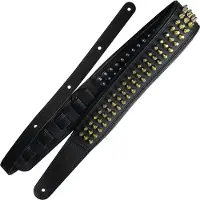 Richter 1954 Black / Golden Pan Head Studs Springbreak I Bling Bling sangle de guitare et basse en cuir