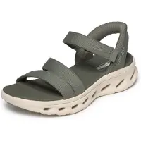 SKECHERS pour femme. 141269 Chaussures à enfiler Go Walk Glide Step 2.0 Ella sandales vert olive (41), Plat, 1 à 3 cm, Velcro, Casuel