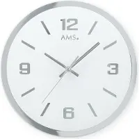 AMS 9322 Horloge murale à quartz analogique argentée ronde silencieuse sans tic-tac en verre