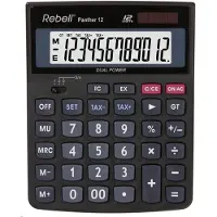 Rebell Calculatrice de bureau Panther 12, noire (Fonctionnement sur piles, Panneau solaire)