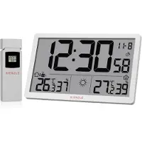KIENZLE Horloge murale météo sans fil avec écran LCD XL, capteur extérieur, température et humidité, blanche