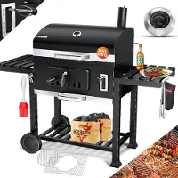 Kesser Chariot de barbecue XXL, barbecue au charbon de bois avec couvercle, équipé de roues, d'une poignée en acier inoxydable, d'une grille de cuisson et d'un thermomètre