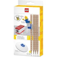 LEGO Schreinset: 4 Bleistifte+ 1Bleistiftspitzer+ 1Radiergummi, 1 Topper 1 Legofigur
