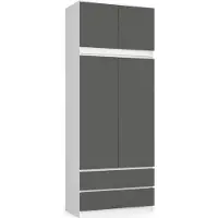 Akord Armoire Surmeuble 2 Portes 2 Tiroirs Blanc Et Graphite 90X51X234