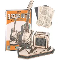 Robotime Rolife Puzzle 3D en bois guitare électrique - 17 x 10,5 x 22 cm, 1 pièce, décoration à la maison, décoration d’étagère,Cadeaux artisanaux pour adultes et adolescents,Jouets éducatifs