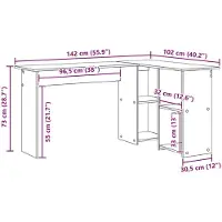 vidaXL Bureau chêne fumé 142 x 102 x 73 cm Bois composite